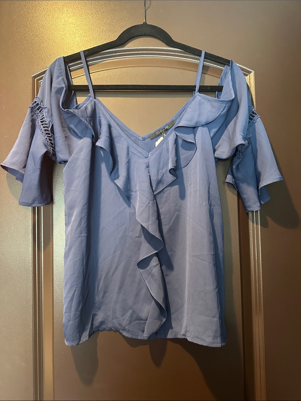 19 Cooper Light Blue Cold-Shoulder Ruffle Blouse